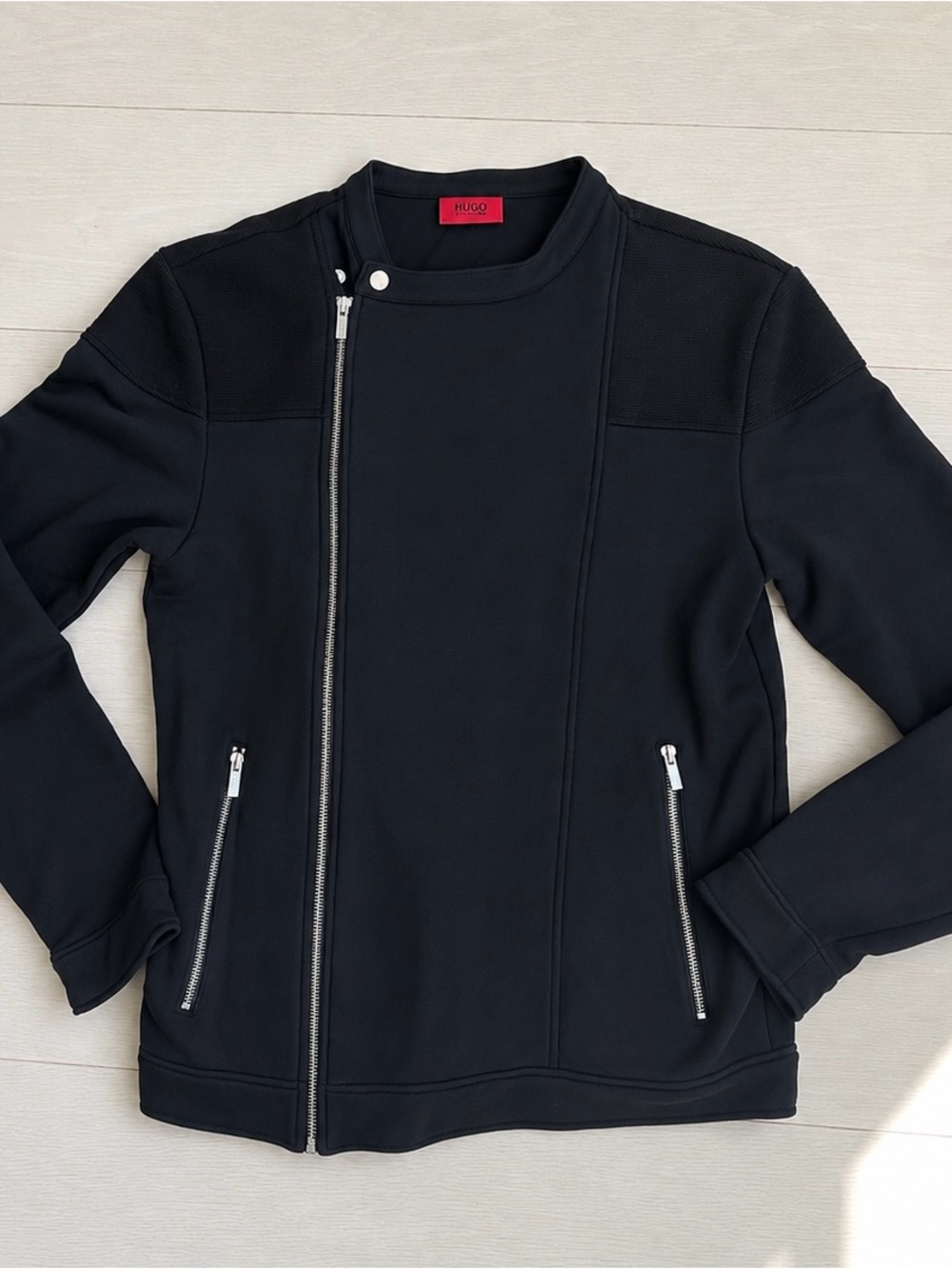 HUGO Black Asymmetrical Zip-Up Men's Sweater Jacket
